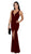 Poly USA - 8298 Deep V Neckline Evening Gown with Long Front Slit Special Occasion Dress XS / Burgundy