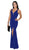 Poly USA - 8298 Deep V Neckline Evening Gown with Long Front Slit Special Occasion Dress XS / Royal
