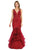 Poly USA - 8320 Embroidered Deep V-neck Tulle Mermaid Dress Prom Dresses XS / Burgundy