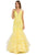 Poly USA - 8320 Embroidered Deep V-neck Tulle Mermaid Dress Prom Dresses XS / Yellow