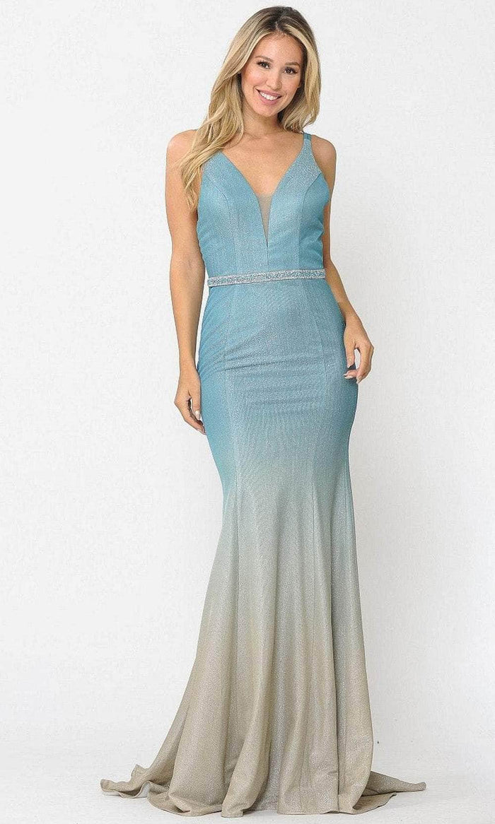 Poly USA 8334 - Glitter Ombre Mermaid Prom Dress Prom Dresses XS / Blue