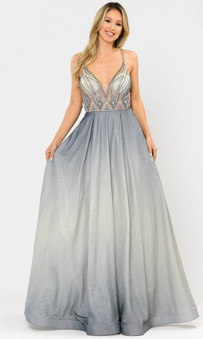 Poly USA 8350 Long Ombre Glitter Dress with Sheer Bodice | FormalDressShops Wine / XL Poly USA 8350 Long Ombre Glitter Dress with Sheer Bodice | FormalDressShops Wine / XL