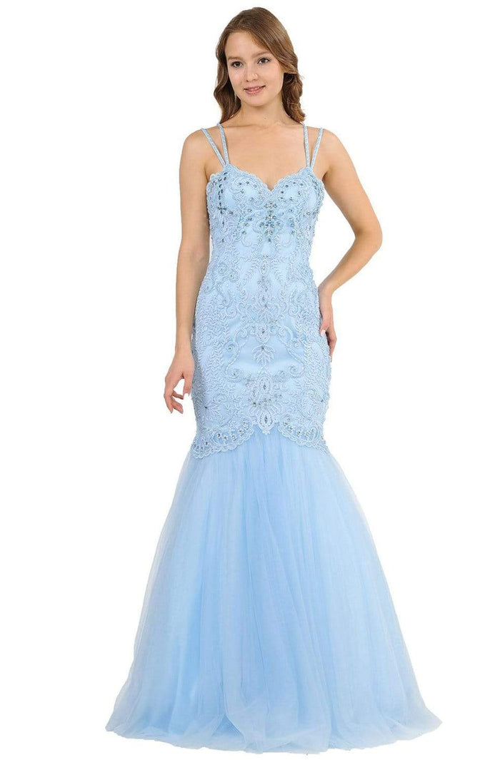 Poly USA - 8352 Embellished Sweetheart Trumpet Gown Prom Dresses XS / Ice Blue