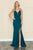 Poly USA - 8360 Lace Up Back High Slit Trumpet Dress Prom Dresses XS / Emerald