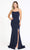 Poly USA - 8376 Spaghetti Strap High Slit Trumpet Dress Prom Dresses XS / Navy