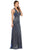 Poly USA - 8384 Deep V Neck Halter Bodice Glitter Knit Dress Pageant Dresses XS / Royal