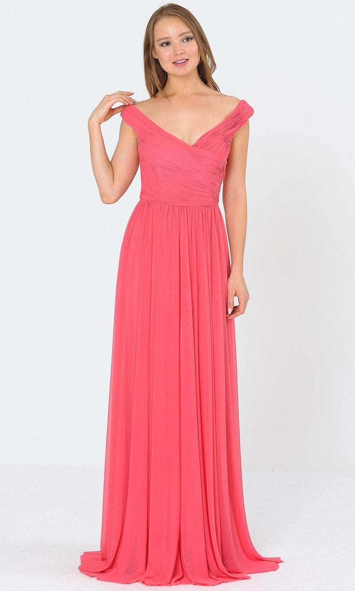 Poly USA 8398W - Sleeveless Low Cut V-neck Evening Gown Bridesmaid Dresses XS / Coral