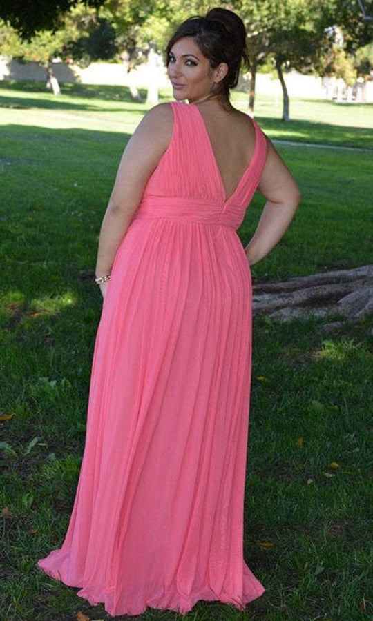 Poly USA 8408W - Sleeveless Plunging V-neck Evening Gown