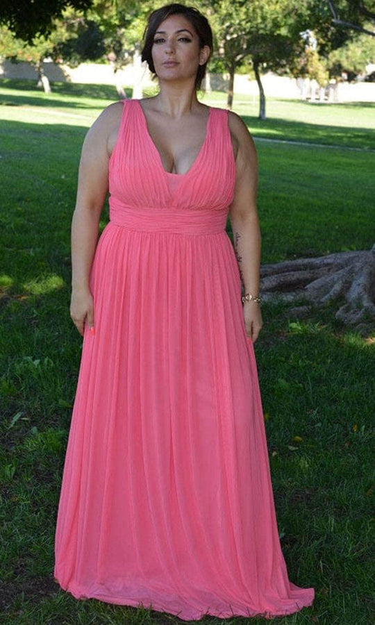 Poly USA 8408W - Sleeveless Plunging V-neck Evening Gown