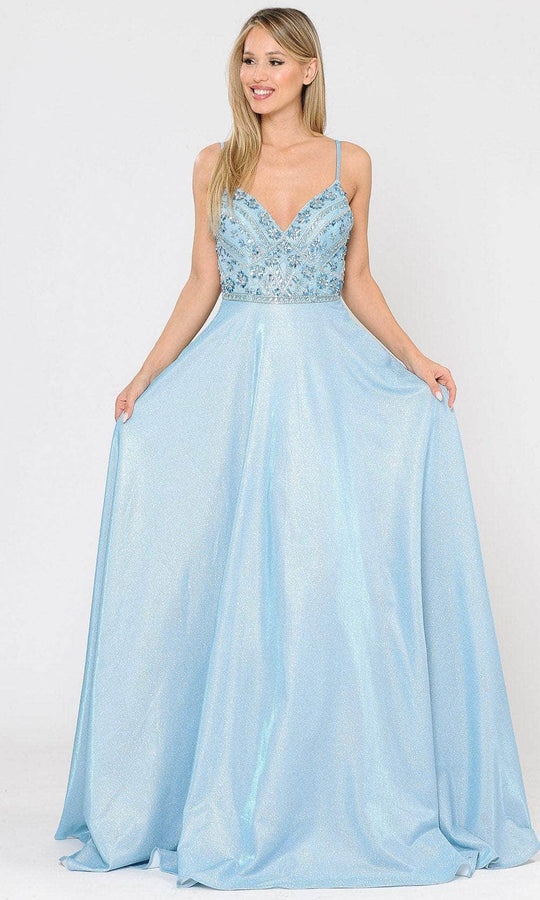 Poly USA 8414 - Sequined Fitted Bodice Glittered A-Line Gown