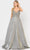 Poly USA 8414 - Sequined Fitted Bodice Glittered A-Line Gown Prom Dresses XS / Silver-Gold
