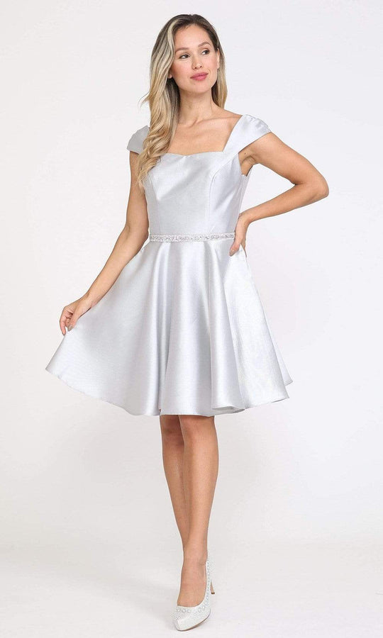 Poly USA - 8416 Cap Sleeve Embellished Waist Short Dress