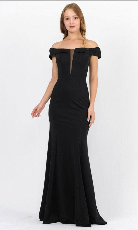 Poly USA 8462 - Off-Shoulder Notched V-Neck Formal Dress