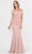 Poly USA 8462 - Off-Shoulder Notched V-Neck Formal Dress In Pink