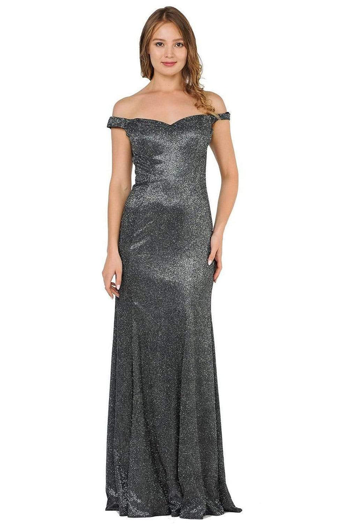 Poly USA - 8482 Off-Shoulder Fitted Trumpet Gown Evening Dresses XS / Black/Silver