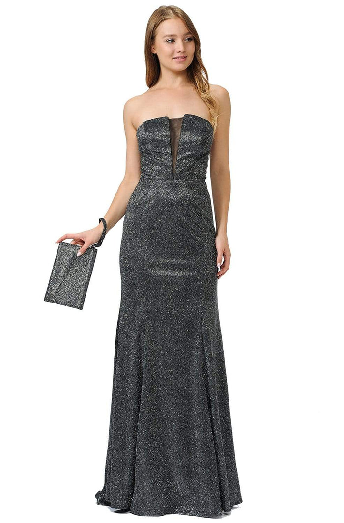 Poly USA - 8490 Glitter Strapless Trumpet Gown Evening Dresses XS / Black/Silver