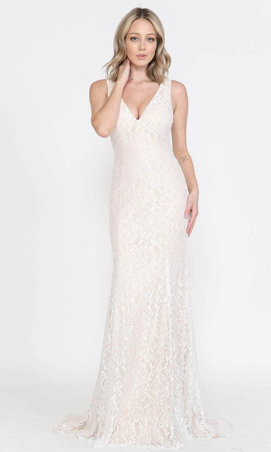 Poly USA 8496 - Lace V-Neck Long Gown