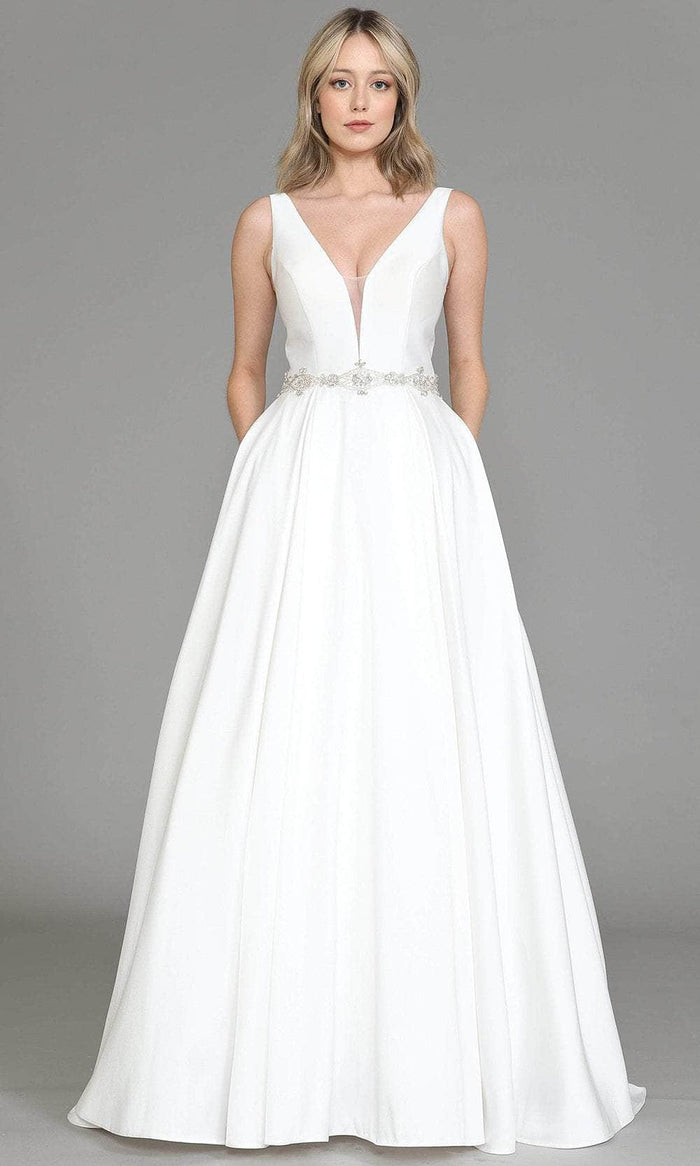 Poly USA 8498 - V-Neck Jeweled Waistline Bridal Gown Bridal Dresses S / Off-White