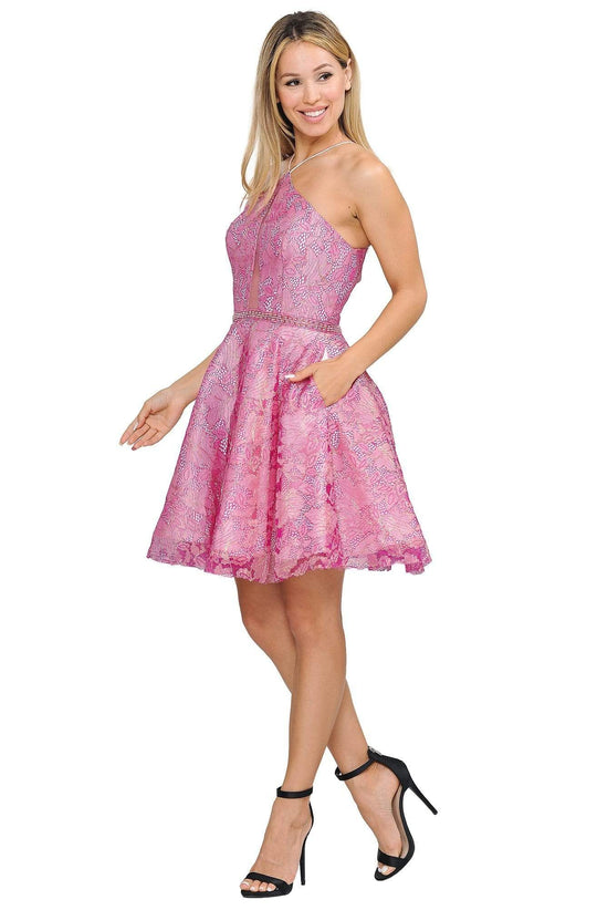 Poly USA - 8506 Halter Neck A-line Cocktail Dress