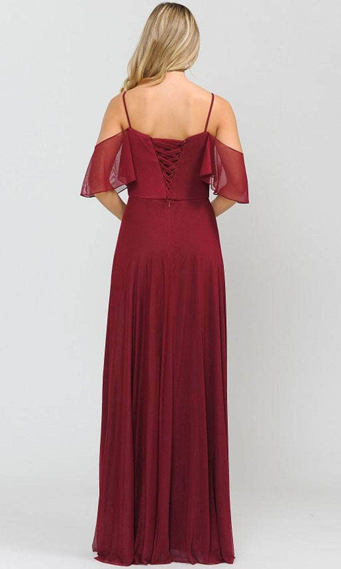 Poly USA 8552W - Off-shoulder Semi-sweetheart Long Gown Bridesmaid Dresses XS / Burgundy