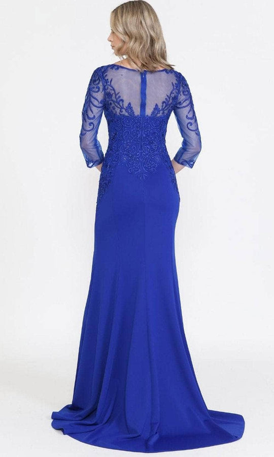 Poly USA 8564 - Illusion Quarter Sleeved Formal Dress