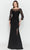 Poly USA 8564 - Illusion Quarter Sleeved Formal Dress Mother of the Bride Dresess XS / Black