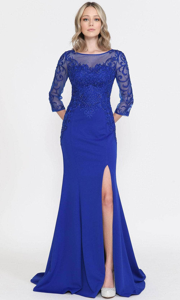 Poly USA 8564 - Illusion Quarter Sleeved Formal Dress Mother of the Bride Dresess XS / Royal