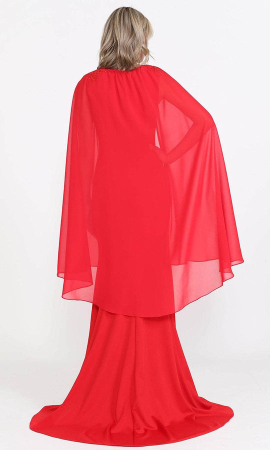 Poly USA 8566 - Jewel Neckline with Sheer Cape Long Gown
