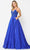 Poly USA 8576 - Sleeveless Deep V-neck Long Gown Prom Dresses XS / Royal