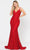 Poly USA 8590 - V-Neck Laced Mermaid Dress Prom Dresses XS / Red