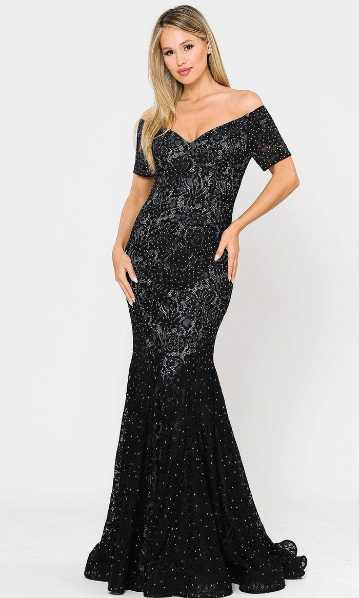 Poly USA 8596 - Off-shoulder Sweetheart Neckline Long Gown Mother of the Bride Dresess XS / Black
