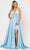 Poly USA 8606 - Sleeveless Plunging V-Neck Long Gown Prom Dresses XS / Blue