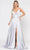 Poly USA 8606 - Sleeveless Plunging V-Neck Long Gown Prom Dresses XS / Silver