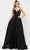 Poly USA 8644 - Deep V-Neck Shimmer Satin Gown Special Occasion Dress XS / Black