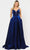 Poly USA 8644 - Deep V-Neck Shimmer Satin Gown Special Occasion Dress XS / Navy