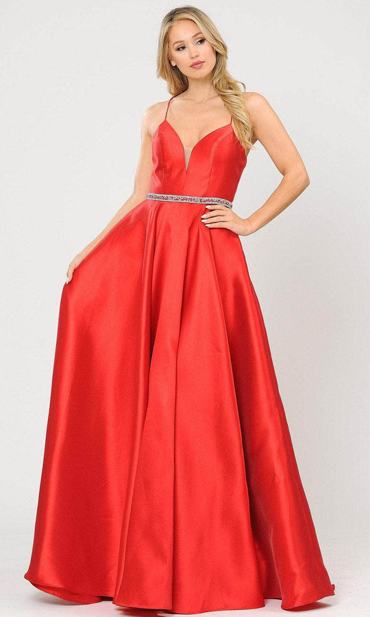 Poly USA 8688 - V-Neck Lace-Up Back Evening Gown
