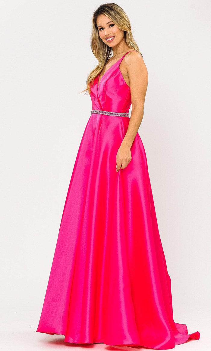 Poly USA 8690 - V-Neck Surplice Bodice Mikado Evening Gown Bridesmaid Dresses XS / Fuchsia
