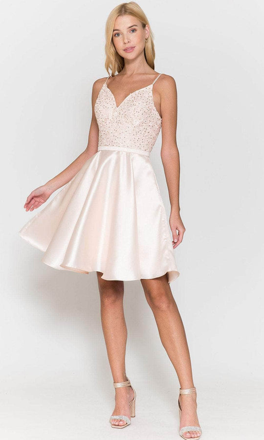 Poly USA 8694 - Embroidered V-Neck Short Dress With Pocket