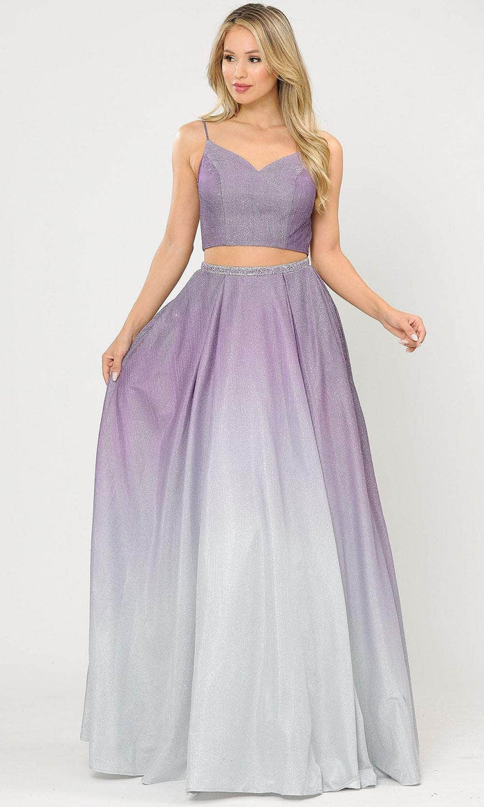 lilac two piece prom dress Lavender Halter Neck Two Piece Rhinestone Prom Dress with Tulle Skirt