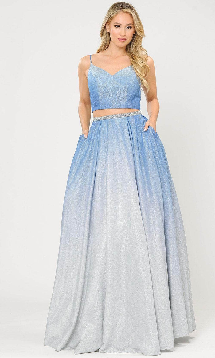 Poly USA 8706 - Two-piece Sleeveless V-neck Prom Dress Prom Dresses XS / Blue