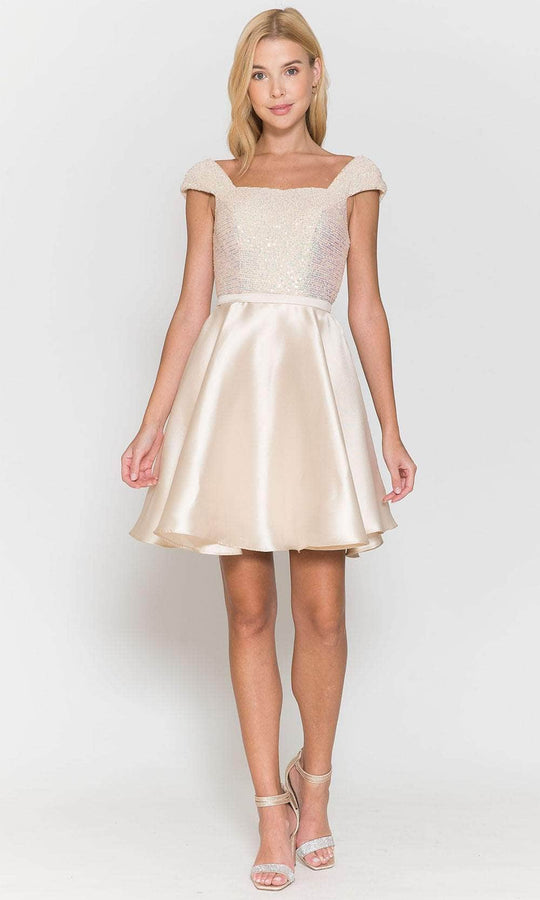 Poly USA 8732 - Off-shoulder Square Neck Short Dress