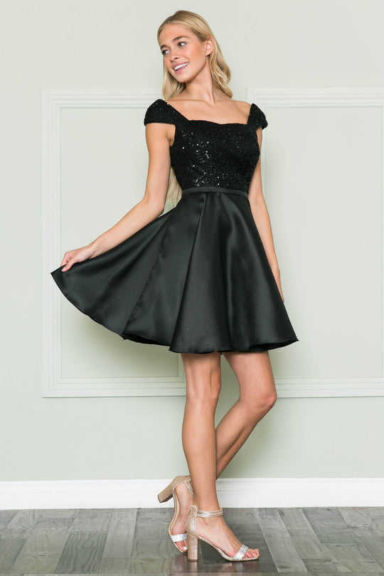 Poly USA 8732 - Off-shoulder Square Neck Short Dress