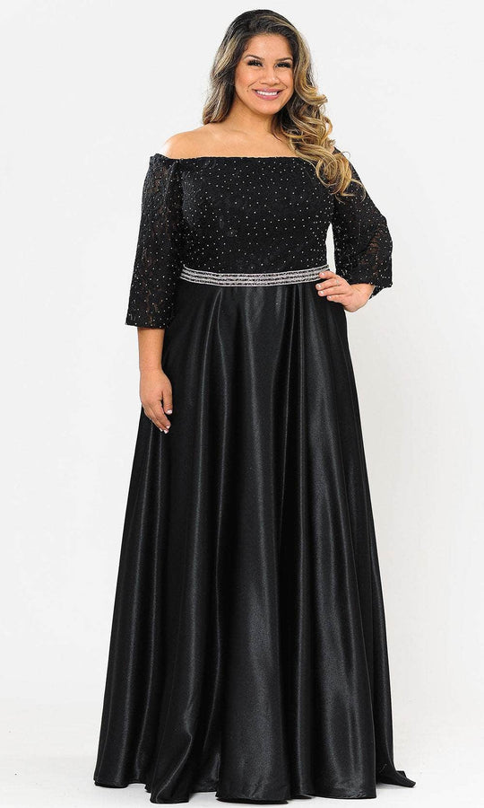 Poly USA W1008 - Off-shoulder Straight Across Neckline Long Dress