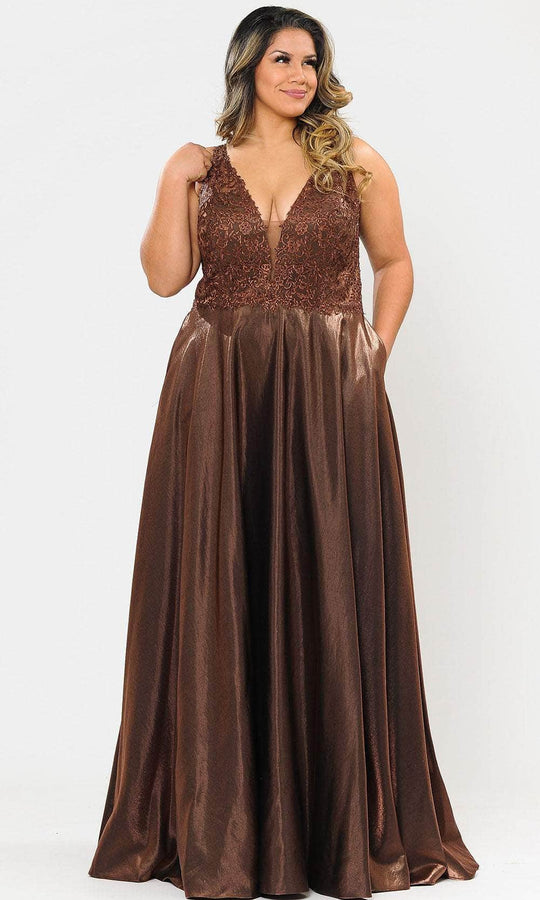 Poly USA W1032 - Sleeveless Deep V-neck Long Gown