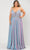 Poly USA W1048 - Plunged V-Neck Iridescent Formal Dress Evening Dresses 14W / Lavender
