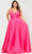 Poly USA W1070 - Plunging V-Neck Sleeveless Formal Gown Evening Dresses 14W / Fuchsia