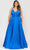 Poly USA W1070 - Plunging V-Neck Sleeveless Formal Gown Evening Dresses 14W / Royal