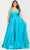 Poly USA W1070 - Plunging V-Neck Sleeveless Formal Gown Evening Dresses 14W / Teal