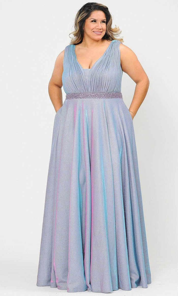 Poly USA W1082 - Sleeveless Plunging V-neck Formal Gown In Purple
