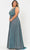 Poly USA W1082 - Sleeveless Plunging V-neck Formal Gown In Green